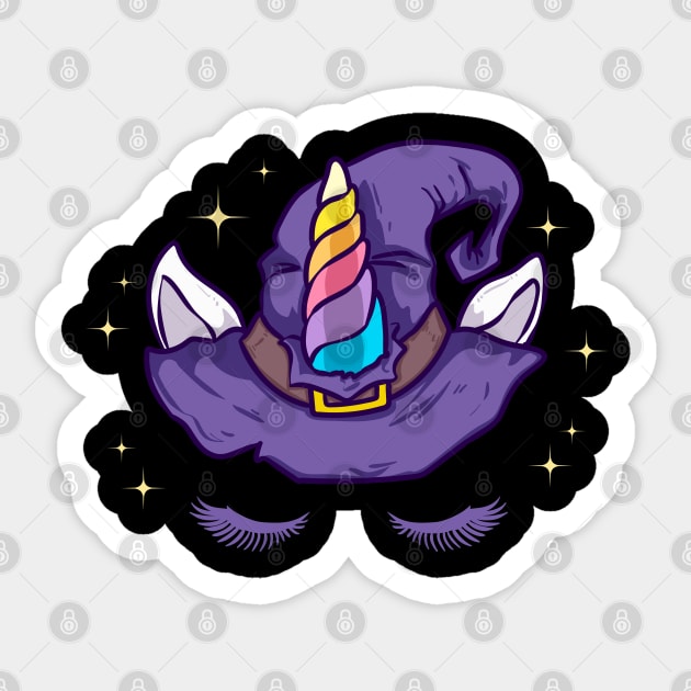 Unicorn Face with Long Lashes Witch Hat Characters Sticker by creative